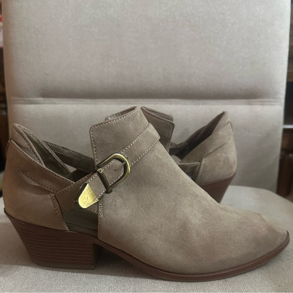 Time and Tru Taupe Ankle Booties with Buckle